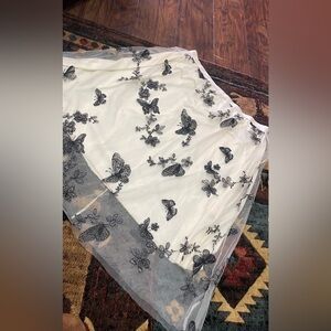 Elegant White Skirt with Black Butterfly Embroidery